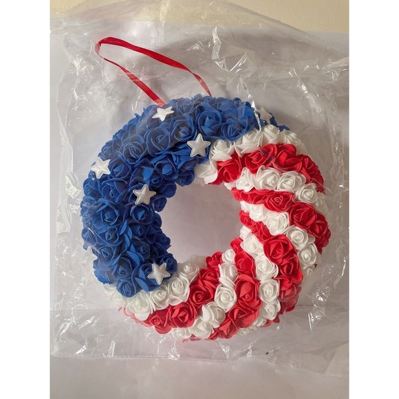 Patriotic America 11" Wreath Memorial American Flag Stats Stripes USA - NEW - Picture 1 of 3